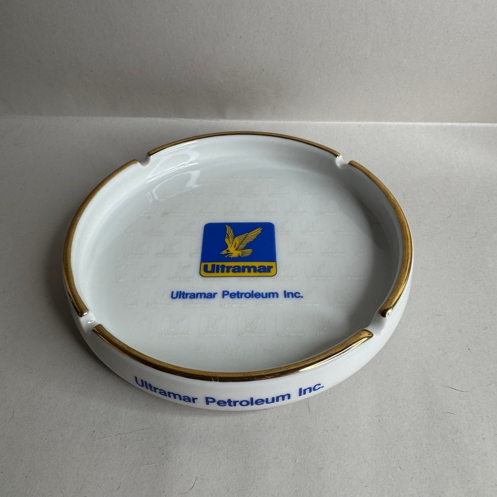 Vintage Ultramar Petroleum Inc Ceramic Ashtray Gold Trim Gas Oil Advertising